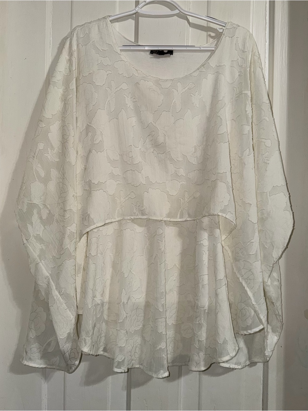 Women's 1X shirt DG2 by Diane Gilman Ivory Floral Jacquard Layered Blouse